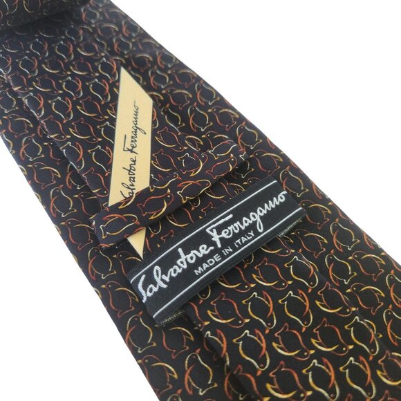 Salvatore Ferragamo Penguin Print Black Multicolor Silk Tie - Picture 2 of 9